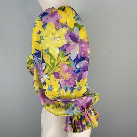 For Love & Lemons Cassia Floral Puff Sleeve Crop Top Size Small Party Evening - Picture 7 of 15